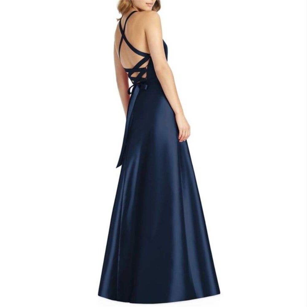 Women's Navy Blue Halter Neck Maxi Dress - Picture 2 of 10